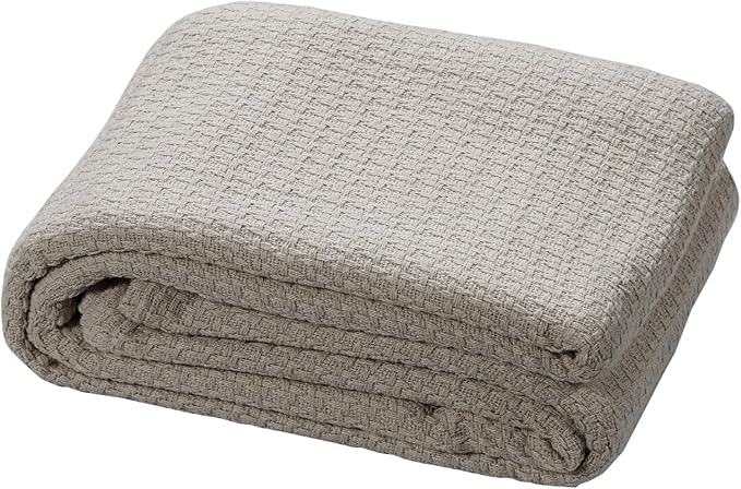 HILLFAIR 100% Combed Cotton Blanket– California King Size Bed Blanket – Warm Soft All Season Breathable Blankets – 102 x 108 inch Extra Large Oversized California King Cotton Blankets for Bed- Sand