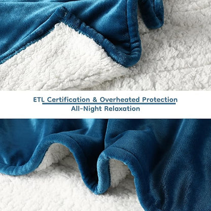 Electric Heated Blanket King Size - 90"x100", Soft Flannel Heating Blanket, 10 Heating Levels, 1-12 H Auto Shut Off, Breathable Warm and Washable for Bed, Lake Blue