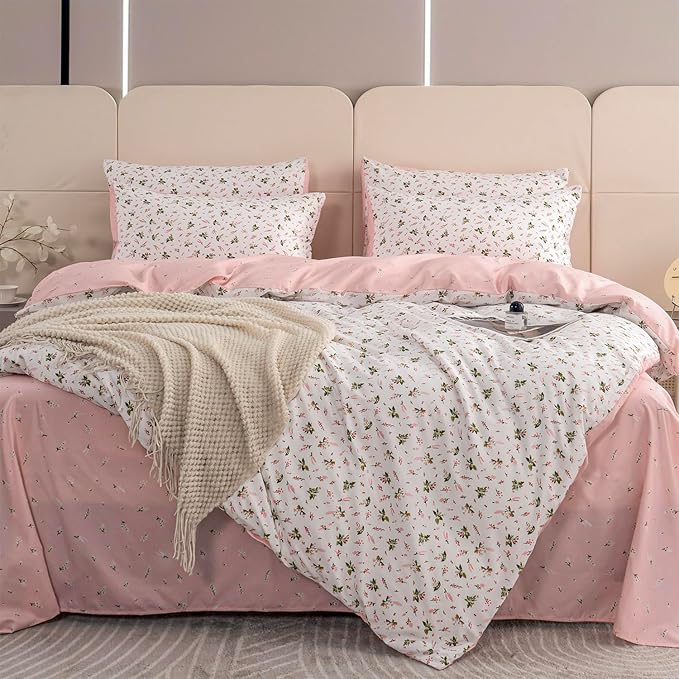 Jane yre Floral Twin Duvet Cover Brushed Microfiber 3 Pieces Floral Bedding Set Garden Style Pink Floral Pattern Flower Twin Duvet Cover with Zipper Closure Luxury Soft Breathable Comfy