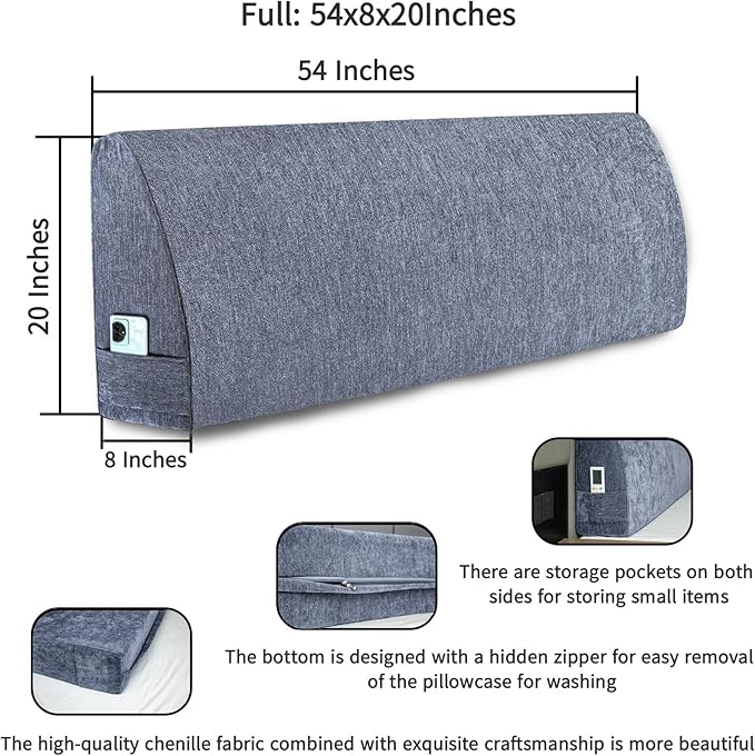 Headboard Wedge Pillow California King Headboard Pillow Memory Foam Reading Pillow Large Headboard Back Cushions for Bed Rest Dark Blue