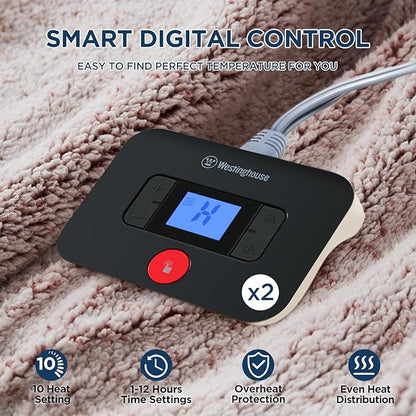 Westinghouse Electric Blanket Queen Size, Soft Plush Sherpa Heated Blanket with 10 Heating Levels & 1-12 Hours Auto-Off, Machine Washable, 84x90 inches, Rust