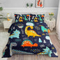 Cartoon Dinosaur Comforter Set Dark Blue Printed Bedding Set with 1 Comforter and 2 Pillowcases for Boys and Girls Bedroom All Season(Dinosaur Full)