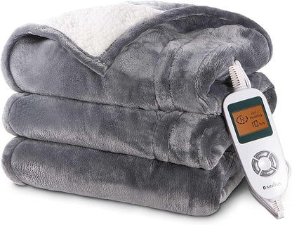 RAINOVA Heated Blanket Electric Throw, Electric Blanket-84''x90'', Soft Flannel Lamb Swool Heating Blanket, 10-Level Heating, 10-Hour Auto-Off, Gifts for Parents and Elders, Gray, ETL & FCC Certified