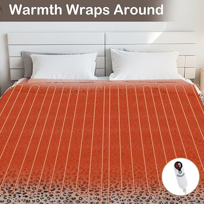 Electric Heated Blanket Full Size 72"x84", Cozy Large Oversized, 6 Heating Levels & 1-10 Hours Auto Off, Machine Washable, Leopard Print, Beige