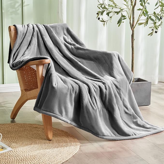Electric Heated Blanket,Flannel & Sherpa Heated Throw Blanket 50"x60",Fast Heating Soft Fleece Blanket with 6 Heating Levels & 4H Auto Off-Light Grey