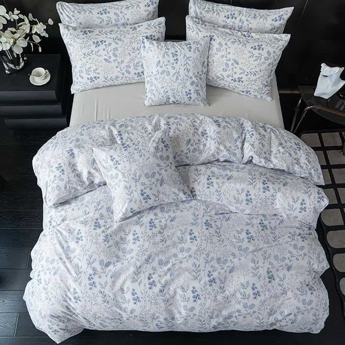 Queen Size Duvet Cover Floral 100% Brushed Microfiber 3 Pieces Vintage Chic Floral Garden Vibrant Botanical Floral Pattern Printed Queen Duvet Cover Flower with Zipper Closure (Floral, Queen)