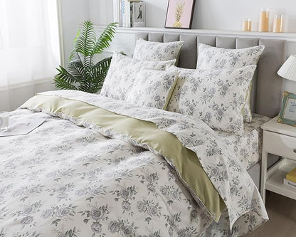 FADFAY Rose Duvet Cover Set Full Rustic Peony Floral Bedding Vintage Botanical Quilt Cover Set Shabby Farmhouse Bedding 100% Cotton Soft Comforter Cover with Hidden Zipper Closure 3Pcs, Full Size