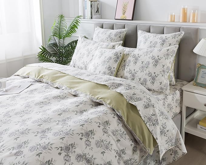 FADFAY Rose Duvet Cover Set Queen Rustic Peony Floral Bedding Vintage Botanical Quilt Cover Set Shabby Farmhouse Bedding 100% Cotton Soft Comforter Cover with Hidden Zipper Closure 3Pcs, Queen Size