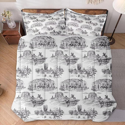 Twin Size Comforter Set with Pillowcase, American Desert Cowboy Soft 2 Pcs Bedding for Kids and Adults, Vintage Horse Mountain Western Comforter Set for Room Bedroom Bed Decor