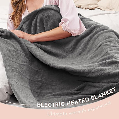 Electric Heated Blanket 72" x 84" Full Size Soft Polar Fleece Heated Blanket, 4 Heating Levels and 10 Hours Auto Off with Machine Washable - Light Grey
