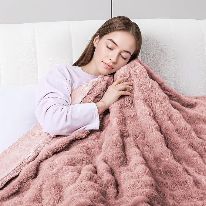 Heated Blanket Electric Queen- 84"x90" Soft Thick Bubble Electric Blanket for Sofa with 5 Heat Levels & 10 Hours Auto-Off Overheat Protection, Warm Cozy Gifts, Pink