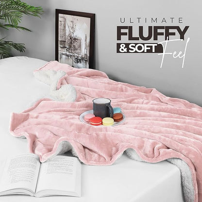 Utopia Bedding Sherpa Blanket Twin Size (Pink, 60x80 Inches) - Soft Lightweight Plush Fleece Reversible Winter Blanket for Bed, Sofa, Couch, Camping and Travel