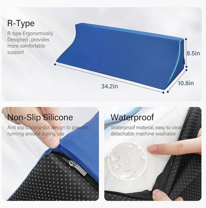 34.2in Bed Wedges & Body Positioners, 30 Degree Wedge Pillow for Side Sleeping/After Surgery, Triangle Foam Bed Wedge Pillow with Blue Machine Washable Cover, for Pregnancy, Back, Leg Pain Relief