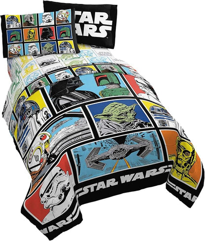 Jay Franco Star Wars Classic Grid 5 Piece Full Bed Set - Includes Reversible Comforter & Sheet Set - Bedding Features Luke Skywalker - Super Soft Fade Resistant Microfiber (Official Product)