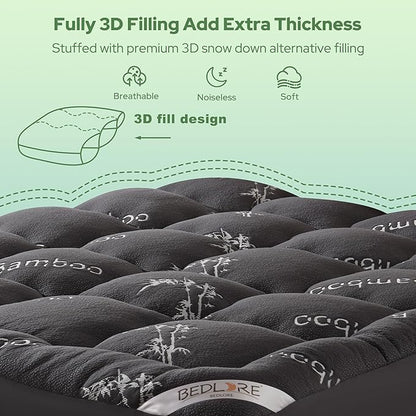 BEDLORE California King Mattress Topper Viscose Derived from Bamboo, Thick Pillow Top Mattress Pad with Stretchable Pockets for 6"-18" Mattress, Soft Mattress Topper for Back Pain Relief(Dark Gray)