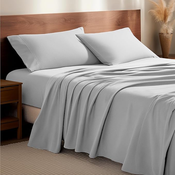 Bare Home Flannel Sheet Set 100% Cotton, Velvety Soft Heavyweight - Double Brushed Flannel - Deep Pocket (Full, Cloud Grey)