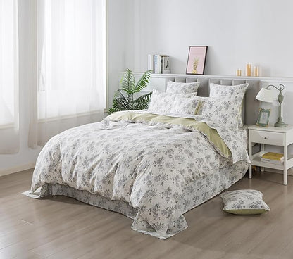 FADFAY Rose Duvet Cover Set Queen Rustic Peony Floral Bedding Vintage Botanical Quilt Cover Set Shabby Farmhouse Bedding 100% Cotton Soft Comforter Cover with Hidden Zipper Closure 3Pcs, Queen Size