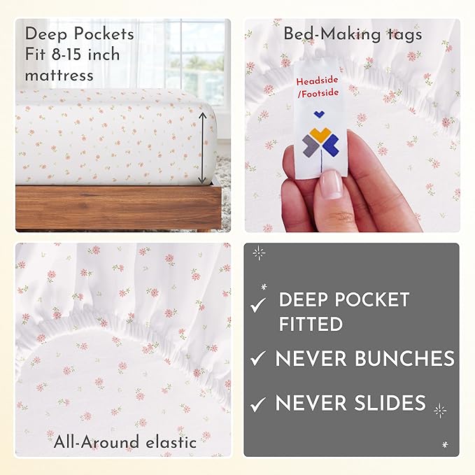 California Design Den Printed Twin XL Sheet Sets - 400 Thread Count Sateen, Natural 100% Cotton Bed Sheets, Deep Pockets, and Durable Bedding Set - Soft Floral