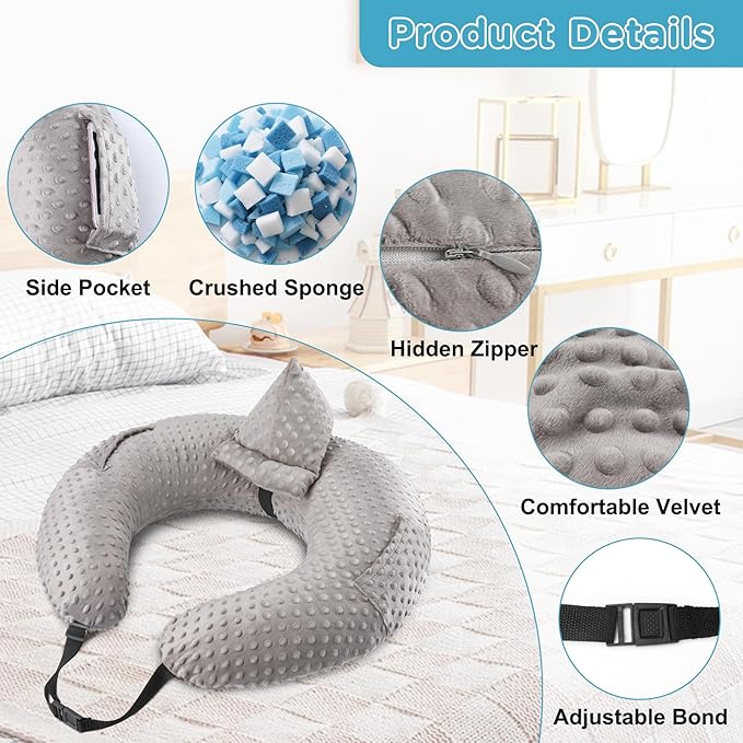 Crochet Lap Support Pillow - Multi-Purpose Reading Pillow for Gaming/Working/Nursing, with Removable Extra Back Pillow for Lumbar & Back Support, Enlarged U-Shape Gaming Lap Pillow, Grey