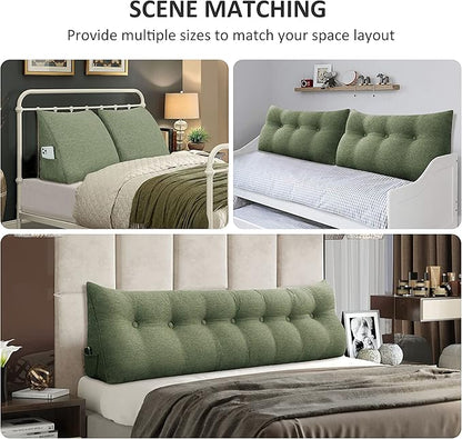 Wedge Pillow Headboard Reading Pillow for Sitting Up in Bed Adult Backrest Large Triangle Bolster Pillow for Couch Daybed Cushion Lumbar Body Support Leg Positioning（Green, Queen）