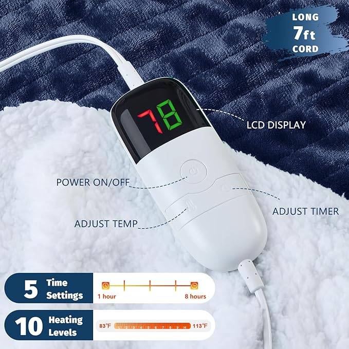 BOMOVA Heated Electric Throw Blanket - 50" x 60" Heating Blanket with 10 Heating Levels & 8 Hours Auto Off, Warm Flannel Blanket, Christmas Birthday Gifts for Women