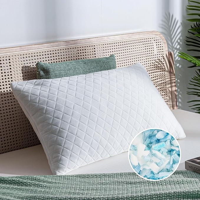 EGOHOME Shredded Memory Foam Pillows, Adjustable Bed Pillows for Side, Back or Stomach Sleepers, Neck Pillows for Sleeping, Queen Size Pillow with Removable Cover(Pack of 1, Adjustable)