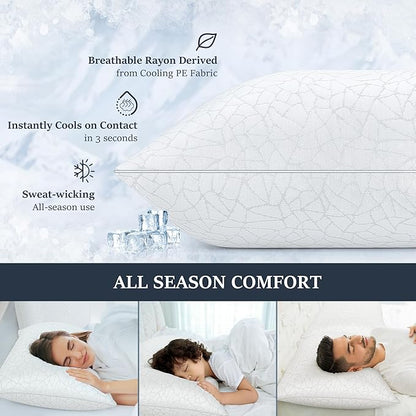 COZSINOOR Standard Size Cooling Bed Pillows - Breathable Premium Down Alternative Pillows Set of 2 for Side, Back, and Stomach Sleepers Hotel Quality Fluffy Soft Microfiber Fill Skin-Friendly