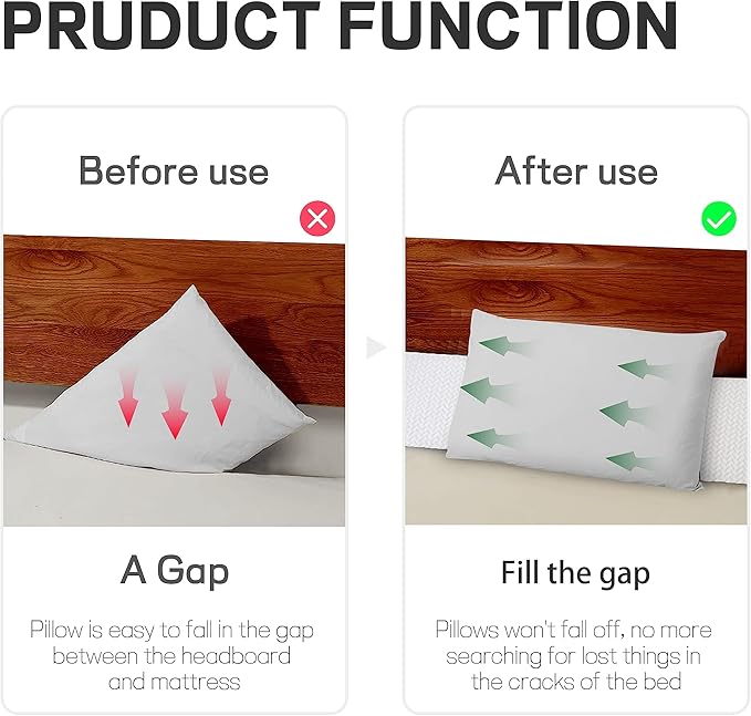 Bed Wedge Pillow for Headboard Gap Bed Mattress Gap Filler (0-8") Between Headboard/Wall and Mattress Grey Twin Size Foam Support Triangle Bloster Pillow Stoppers with 2 Pockets
