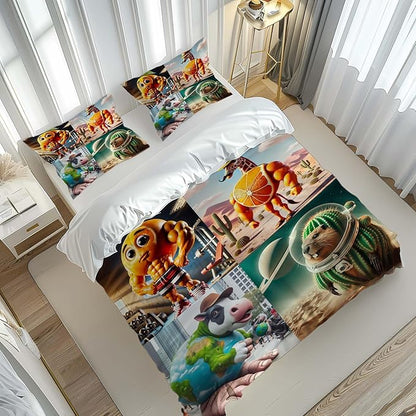 Funny Fusion Animals Bedding Set,Fusion Animals Duvet Cover Twin Full Queen King Set for Kids Boys Bed Decor Gifts (Color 14,Full (80" x 90"))