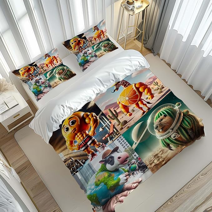 Funny Fusion Animals Bedding Set,Fusion Animals Duvet Cover Twin Full Queen King Set for Kids Boys Bed Decor Gifts (Color 14,King (104" x 90"))