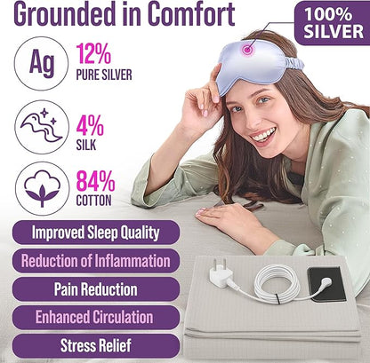 Earth Grounding Sheets King Size with 12% Silver Fiber & 4% Silk & 84% Cotton - Beige - SGS Quality Certified Grounded Well Bed Sheet - Conductive Fitted Sheet for Better Sleep