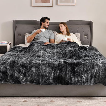 Bearhug Heated Blanket Full Size 77"x 84", Marble Black Electric Blanket, Reversible Faux Fur & Sherpa, 10 Heating Levels & 1-12H Auto Off, Over-Heat Protect, ETL, Washable Heated Blanket