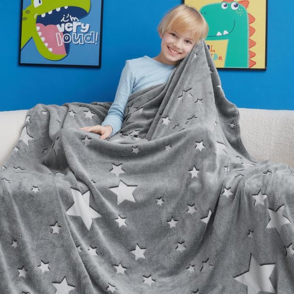 Glow in The Dark Star Blanket,Star Gifts Toys for Boys Girls, Birthday Presents Decor for Kids Age 3-14 Year Old Son Teen Child Toddler Luminous Christmas Bedroom Throw Blanket 50"x60"