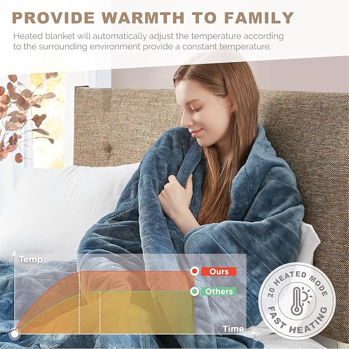 Degrees of Comfort Heated Blanket King Size – Dual Control, Soft Microplush Electric Blankets – Auto Shut Off, Machine Washable – Cozy Bed Warmer for Winter, Blue