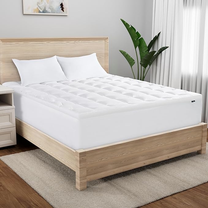 Serta Memory Flex Soft California King Mattress Topper, 2" Pillow Top Mattress Pad, Cushioning Stain Resistant Mattress Protector with 15" Pocket for Secure Fit, Machine Washable, White