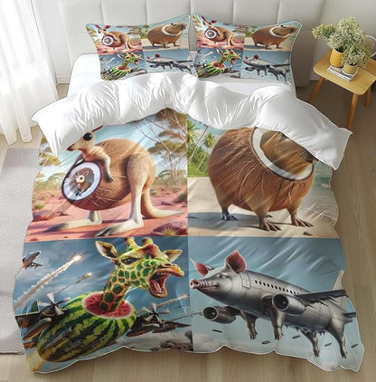 Funny Fusion Animals Bedding Set,Fusion Animals Duvet Cover Twin Full Queen King Set for Kids Boys Bed Decor Gifts (Color 13,Twin (68" x 90"))