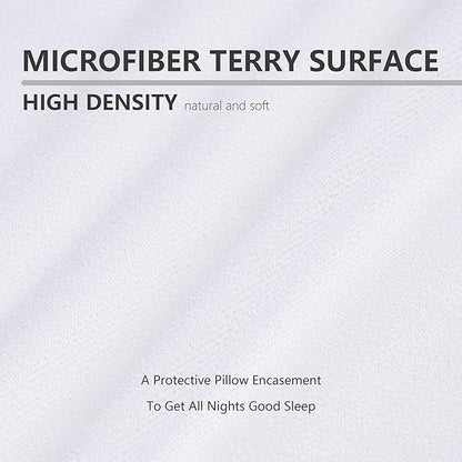 2 Pack Queen Size Terry Pillow Protector, Waterproof Soft Breathable Pillow Cover, Waterproof Microfiber Fully Encased, Durable Zipper Pillow Encasement