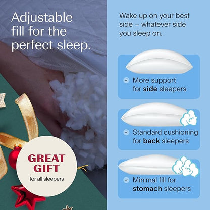 DreamyBlue Moon Pillow • Adjustable Loft, Luxury Cover, Shredded Memory Foam • for Back, Side and Combination Sleepers • Neutral Alignment for All • CertiPUR-US Certified Foam (Queen)