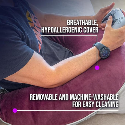 Legendary Gaming Pillow | Ergonomic Arm Rest Pillow for Long Gaming Sessions | Gaming Lap Pillow Provides Wrist & Elbow Support | Suede Gamer Pillow Comes with a Washable Cover, (Purple/Grey)