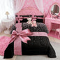 Castle Fairy Girls Bowknot Twin Size Comforter Set,Kids Glitter Diamond Print Decor All Season Bedding,Teens Pink and Black Comforter,Children Luxury Art Decor Quilt Set Bedroom Collection 2Pcs