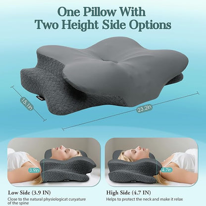 Cervical Neck Pillow for Sleeping,Memory Foam Pillows for Neck Pain Relief,Ergonomic Neck Support Contour Pillow for Side Back Stomach Sleepers,Orthopedic Breathable Pillowcase(Dark Grey)