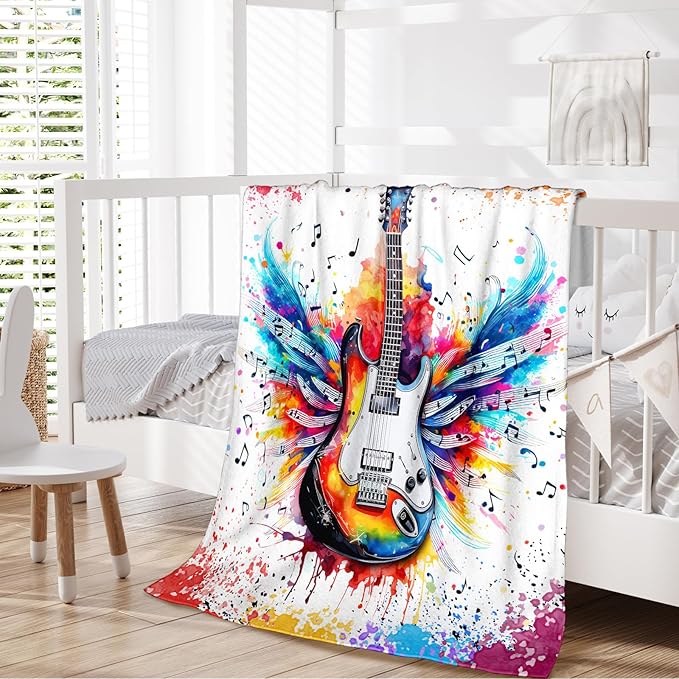 Guitar Gifts for Guitar Players Men, Music Throw Blanket for Kids Teens Adults Guitar Lovers, 60x80 Inches Soft Cozy Fuzzy Flannel Blankets for Sofa Couch Bed Home
