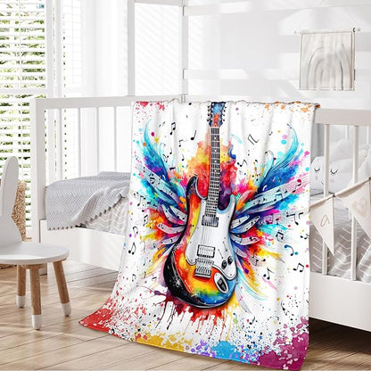 Guitar Gifts for Guitar Players Men, Music Throw Blanket for Kids Teens Adults Guitar Lovers, 60x80 Inches Soft Cozy Fuzzy Flannel Blankets for Sofa Couch Bed Home
