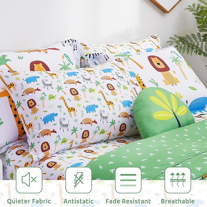 Mooreeke Kids Twin Comforter Sets for Boys Girls 6 Pieces Animal Bedding Set for Teens Microfiber Lion Elephant Kids Bed in A Bag with Comforter, Sheet Set, Shams and Decorative Toy Pillow All Season