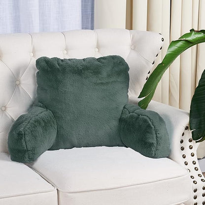 Home Soft Things Fox Faux Fur Bedrest Reading Pillow with Handle and Side Pocket, Backrest Armrest Pillow Back Support for Sitting up in Bed, 20" x 18" x 17", Gunmetal