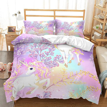 CVHOUSE Rainbow Unicorn Bedding Twin Size, Set for Girls Kids Teens, Comforter Cover Soft, 1 Duvet 2 Pillowcases, Girls Room Decor Twin 71'x87'
