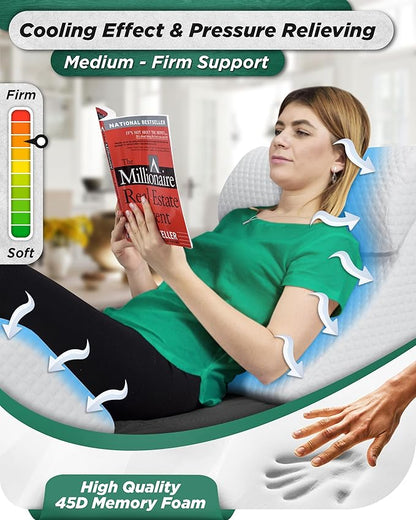 Lunix 4pcs Memory Foam Wedge Pillow Set for Back, Knee & Leg Pain Relief, Orthopedic Bed Pillow for Post Surgery, Reflux, GERD, Anti-Snoring, with Hot Cold Pack, White