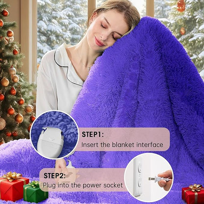 Heated Electric Blanket Twin,Warm Winter Birthday Gifts for Women Her Grandma–Faux Fur with Soft Sherpa,10 Heat Settings,5 Time Settings with Fast Heating, 62x84, Sunset Purple