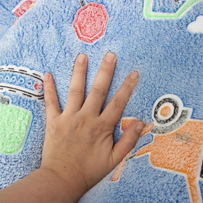 Aimuan Construction Truck Vehicles Reading Pillow Glow in The Dark Bed Rest Wedge Kids Glow Backrest Pillow Car Print with Arms Back Support for Sitting Up in Bed Cushion, Light Blue