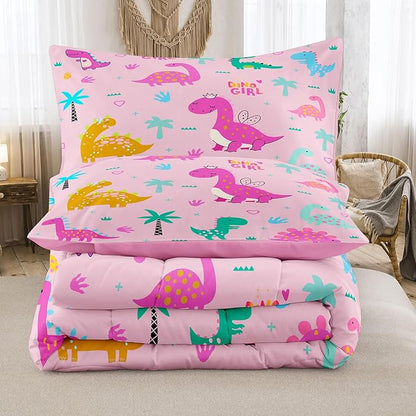 Peopleareok Cartoon Dinosaur Comforter Set Twin (68x86 Inch) for Boys, 2 Pieces Dinosaur Bedding Set for Girls Teens, Super Soft Lightweight for All Seasons, Includes 1 Comforter and 1 Pillowcase
